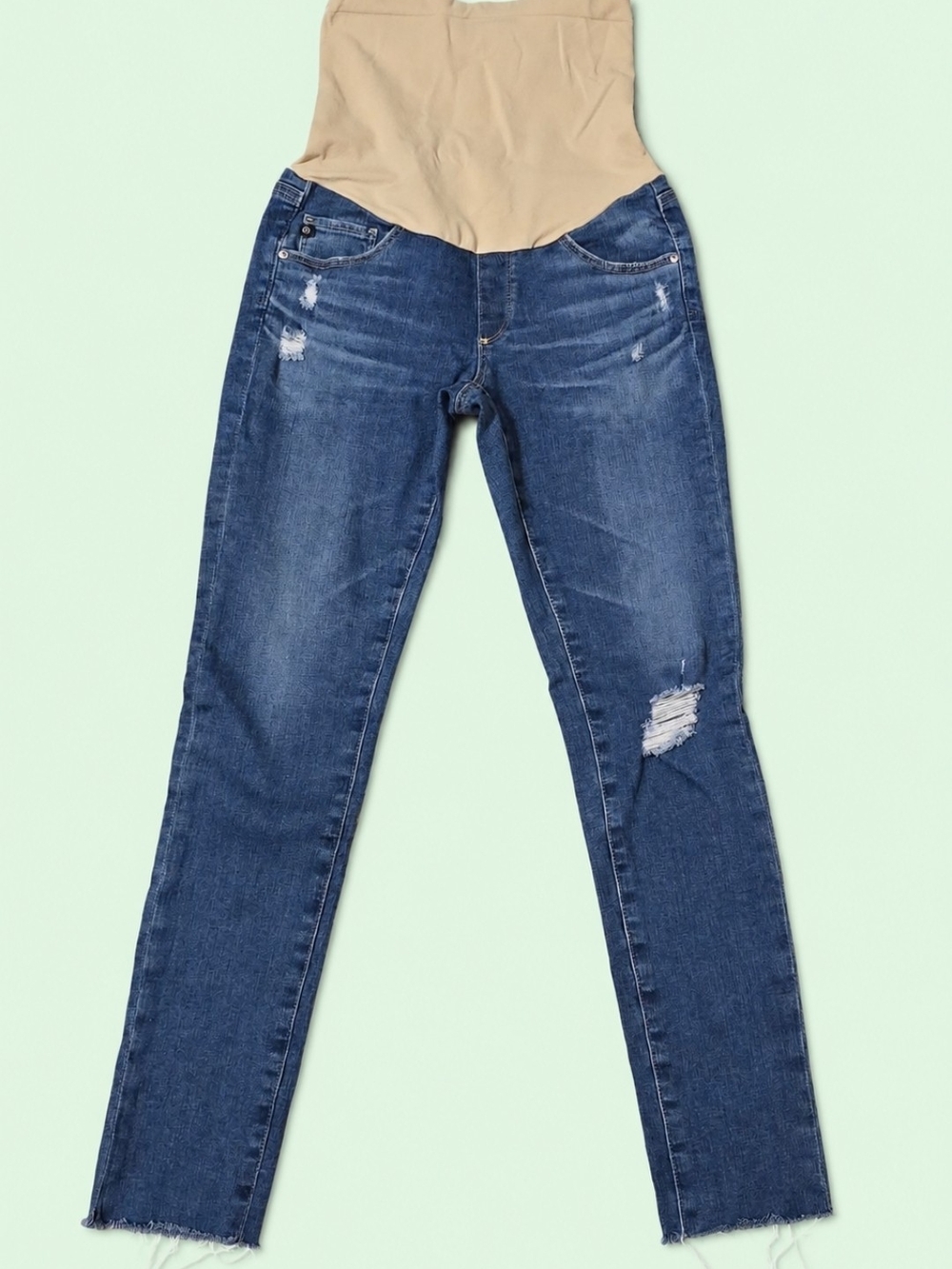 Ag Adriano Goldschmied Maternity Skinny Jeans in Blue with Beige Panel